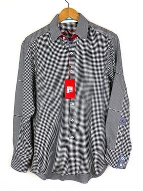 Robert Graham X Collection Puckle Navy Houndstooth Flip Cuff Shirt size medium